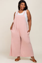 Light Pink Ribbed Plus Wide Leg Jumpsuit