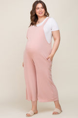 Light Pink Ribbed Maternity Plus Wide Leg Jumpsuit