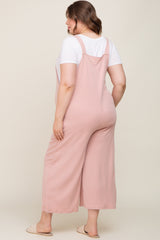 Light Pink Ribbed Maternity Plus Wide Leg Jumpsuit