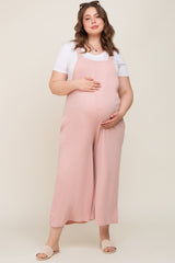 Light Pink Ribbed Maternity Plus Wide Leg Jumpsuit