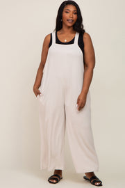 Beige Ribbed Plus Wide Leg Jumpsuit