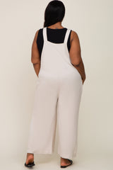 Beige Ribbed Plus Wide Leg Jumpsuit