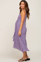 Lavender Animal Print Wrap Maternity Midi Dress