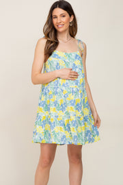 Lime Tropical Floral Tiered Shoulder Tie Maternity Dress