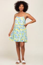 Lime Tropical Floral Tiered Shoulder Tie Dress