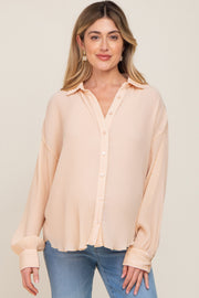 Cream Plisse Maternity Chiffon Blouse