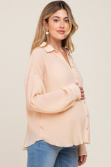 Cream Plisse Maternity Chiffon Blouse