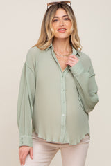 Light Olive Plisse Maternity Chiffon Blouse