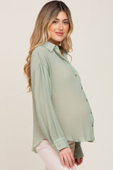 Light Olive Plisse Maternity Chiffon Blouse