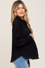 Black Plisse Maternity Chiffon Blouse