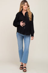 Black Plisse Maternity Chiffon Blouse