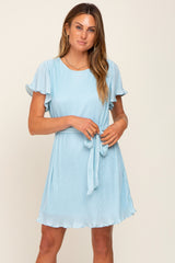 Light Blue Pleated Front Tie Maternity Dress