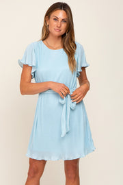 Light Blue Pleated Front Tie Dress