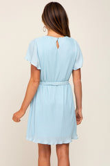 Light Blue Pleated Front Tie Dress