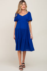 Royal Blue Tiered Criss Cross Back Maternity Midi Dress