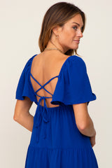 Royal Blue Tiered Criss Cross Back Midi Dress