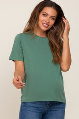 Green Basic Cropped Maternity T-Shirt