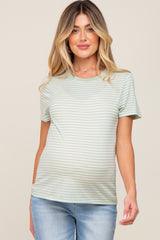 Light Olive Striped Basic Maternity Tee