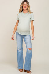 Light Olive Striped Basic Maternity Tee