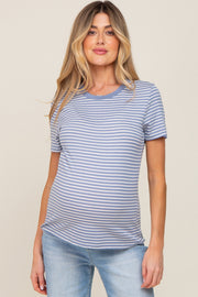 Light Blue Striped Basic Maternity Tee