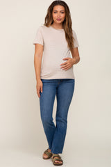 Taupe Striped Basic Maternity Tee