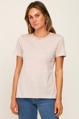 Taupe Striped Basic Maternity Tee