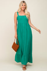 Green Front Button Sleeveless Maxi Dress