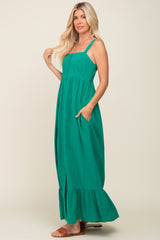 Green Front Button Sleeveless Maxi Dress