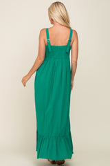 Green Front Button Sleeveless Maxi Dress