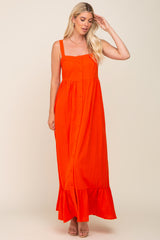 Red Orange Front Button Sleeveless Maternity Maxi Dress