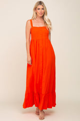 Red Orange Front Button Sleeveless Maxi Dress