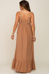 Mocha Front Button Sleeveless Maternity Maxi Dress