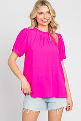 Fuchsia Ruffle Mock Neck Blouse Top