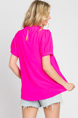 Fuchsia Ruffle Mock Neck Blouse Top