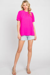 Fuchsia Ruffle Mock Neck Blouse Top