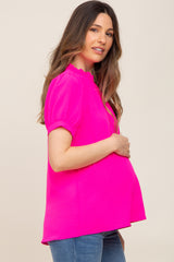 Fuchsia Ruffle Mock Neck Maternity Blouse Top