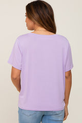 Lavender V-Neck Relaxed Maternity Short Sleeve Top