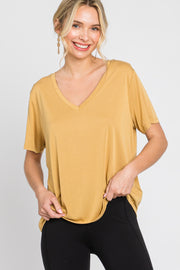 Gold V-Neck Relaxed Short Sleeve Top