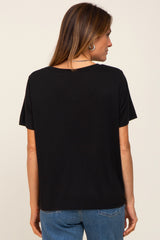 Black V-Neck Relaxed Short Sleeve Top