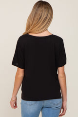 Black V-Neck Relaxed Maternity Short Sleeve Top