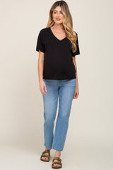 Black V-Neck Relaxed Maternity Short Sleeve Top