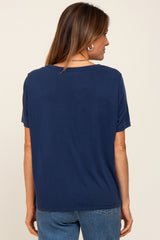 Navy Blue V-Neck Relaxed Short Sleeve Top