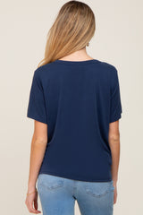 Navy Blue V-Neck Relaxed Maternity Short Sleeve Top