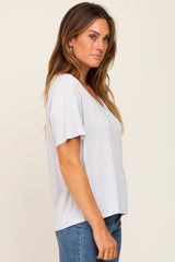 Light Grey V-Neck Relaxed Short Sleeve Top