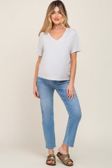 Light Grey V-Neck Relaxed Maternity Short Sleeve Top