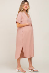 Mauve Gauze Round Hem Maternity Midi Dress