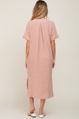 Mauve Gauze Round Hem Maternity Midi Dress