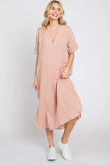 Mauve Gauze Round Hem Maternity Midi Dress