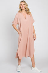 Mauve Gauze Round Hem Midi Dress