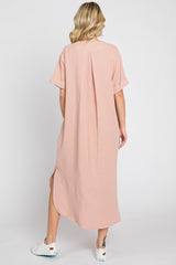 Mauve Gauze Round Hem Midi Dress